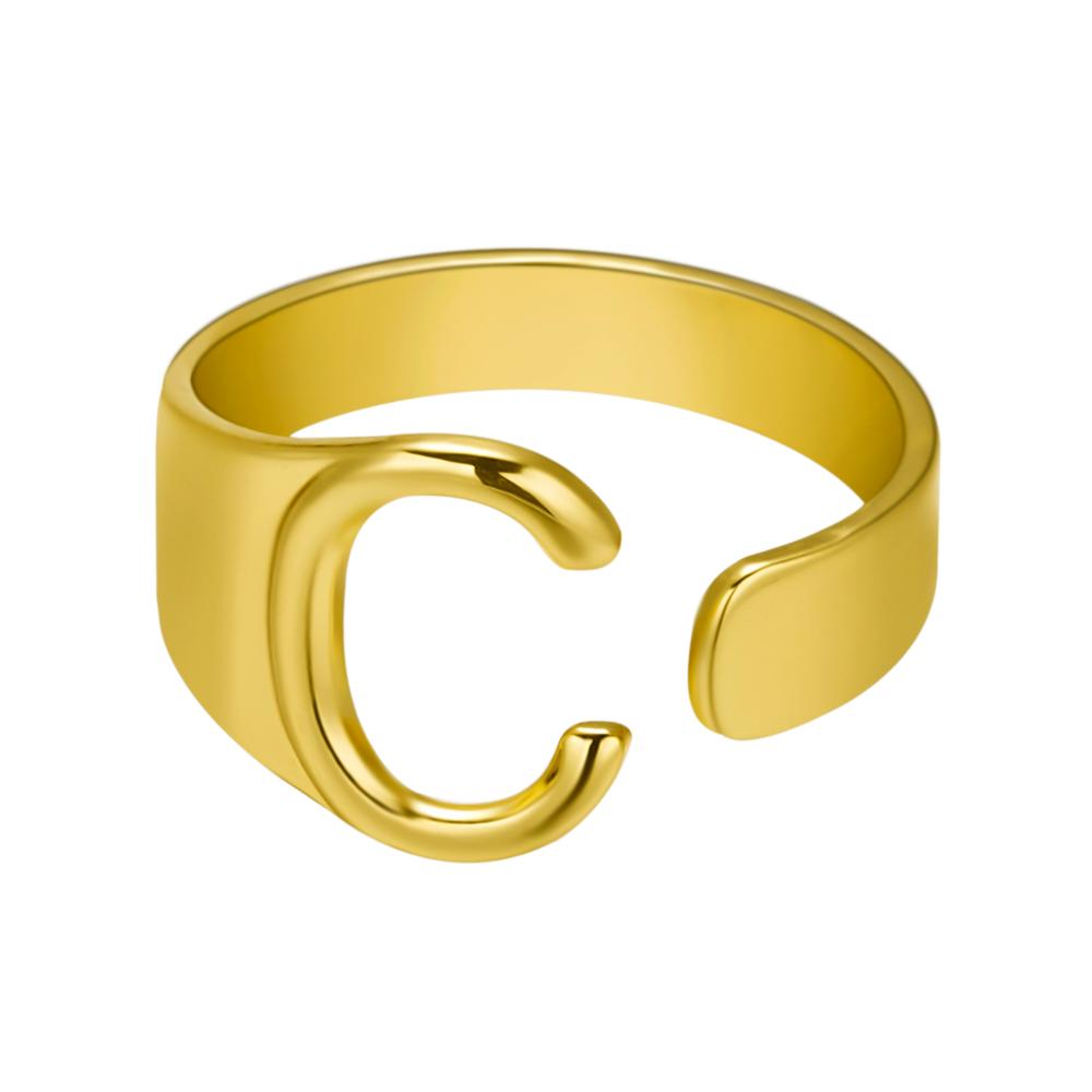 European And American A-Z Letter Ring Gold Metal Adjustable Open Ring Initials Name Letter Female Factory Direct Sales