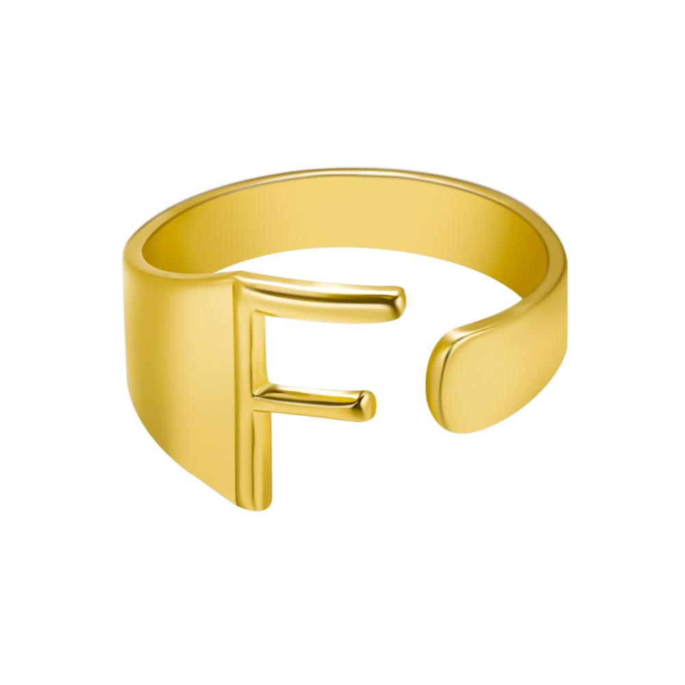 European And American A-Z Letter Ring Gold Metal Adjustable Open Ring Initials Name Letter Female Factory Direct Sales