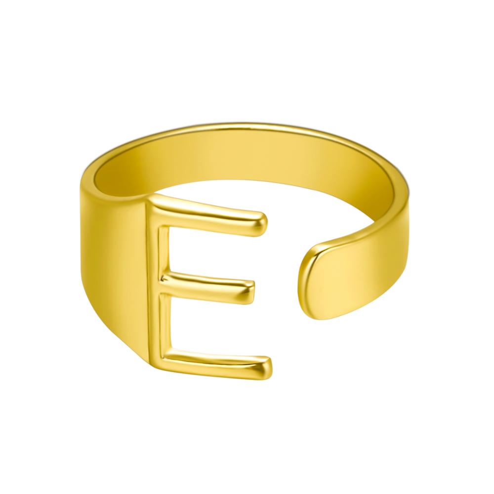 European And American A-Z Letter Ring Gold Metal Adjustable Open Ring Initials Name Letter Female Factory Direct Sales