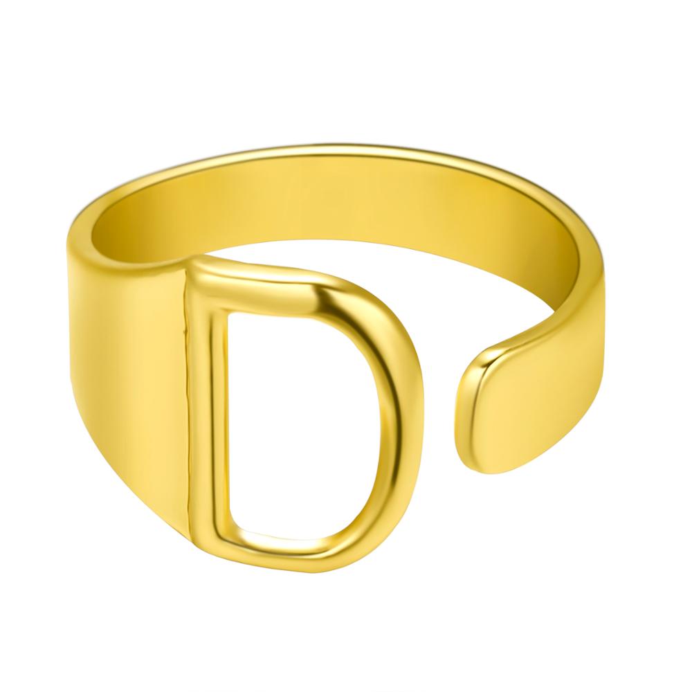 European And American A-Z Letter Ring Gold Metal Adjustable Open Ring Initials Name Letter Female Factory Direct Sales