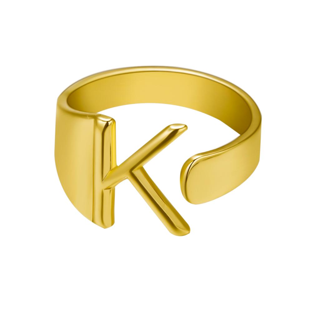 European And American A-Z Letter Ring Gold Metal Adjustable Open Ring Initials Name Letter Female Factory Direct Sales