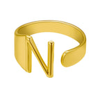 European And American A-Z Letter Ring Gold Metal Adjustable Open Ring Initials Name Letter Female Factory Direct Sales