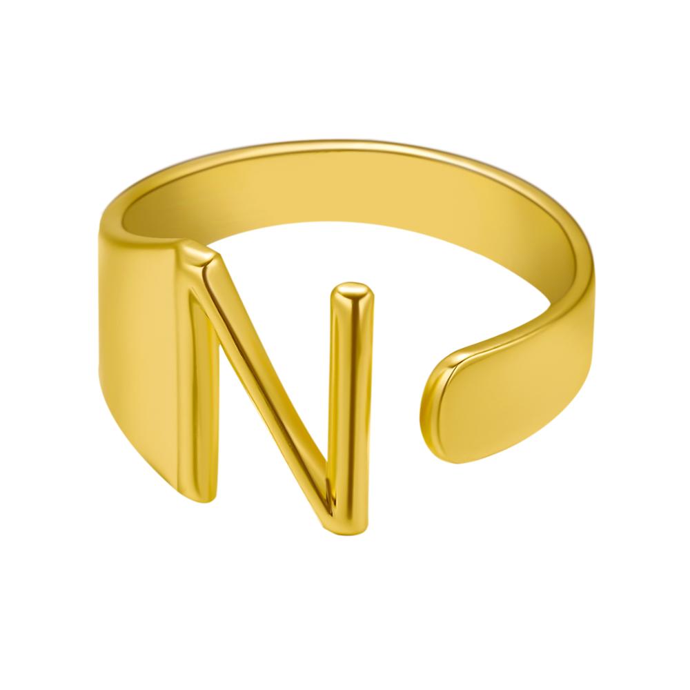 European And American A-Z Letter Ring Gold Metal Adjustable Open Ring Initials Name Letter Female Factory Direct Sales
