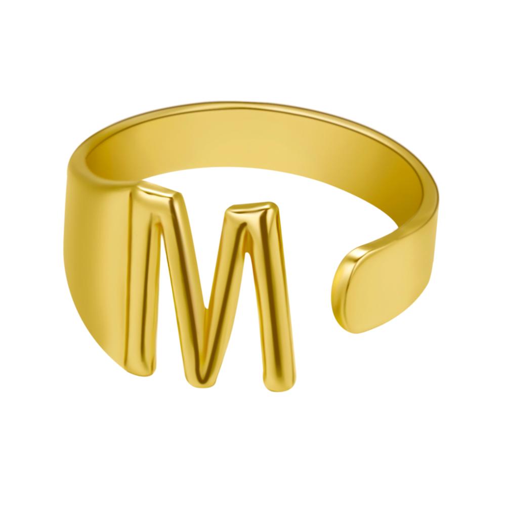 European And American A-Z Letter Ring Gold Metal Adjustable Open Ring Initials Name Letter Female Factory Direct Sales