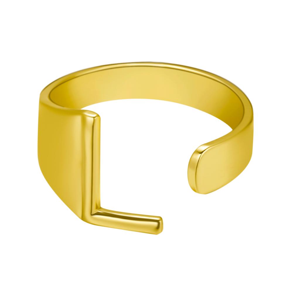 European And American A-Z Letter Ring Gold Metal Adjustable Open Ring Initials Name Letter Female Factory Direct Sales