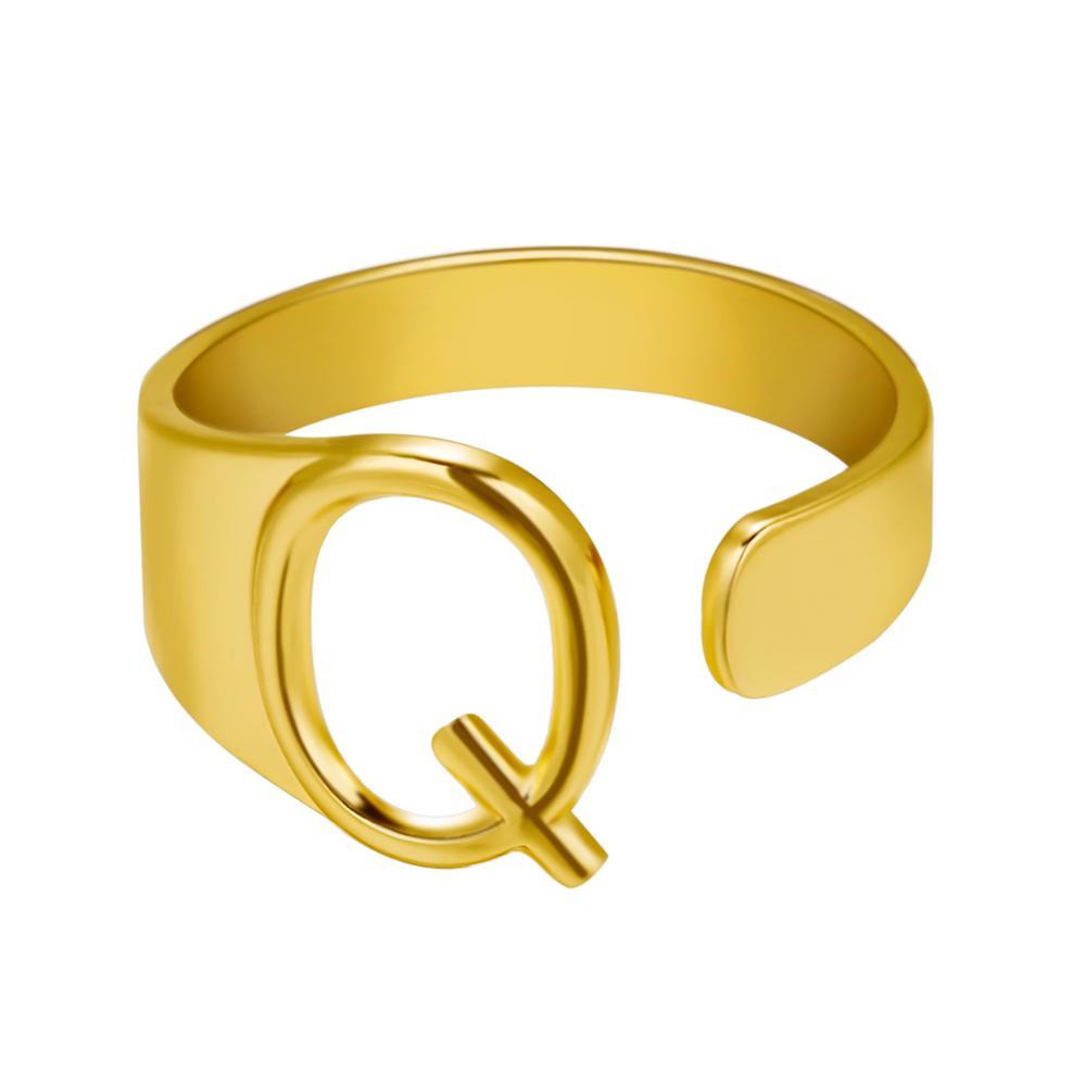 European And American A-Z Letter Ring Gold Metal Adjustable Open Ring Initials Name Letter Female Factory Direct Sales