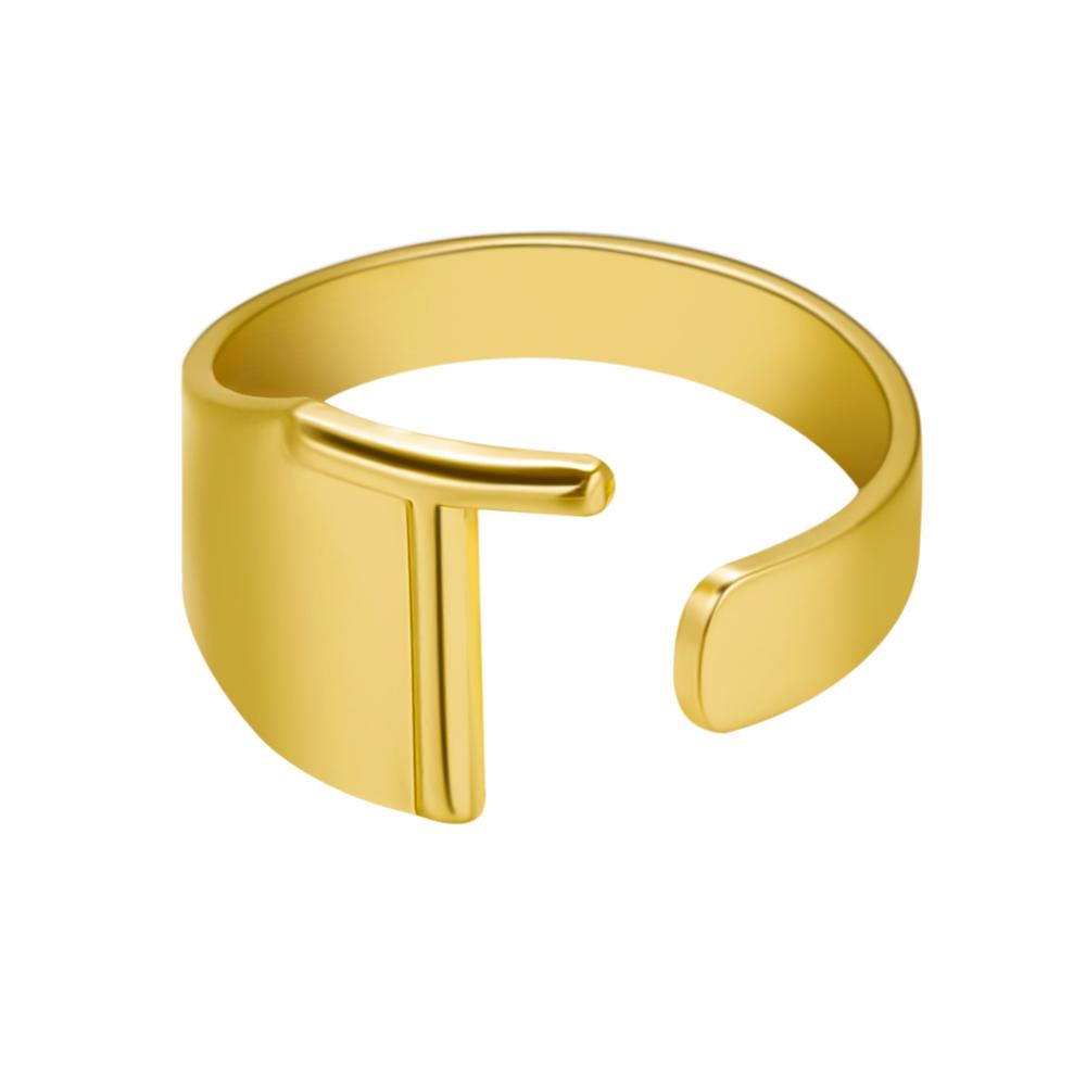 European And American A-Z Letter Ring Gold Metal Adjustable Open Ring Initials Name Letter Female Factory Direct Sales
