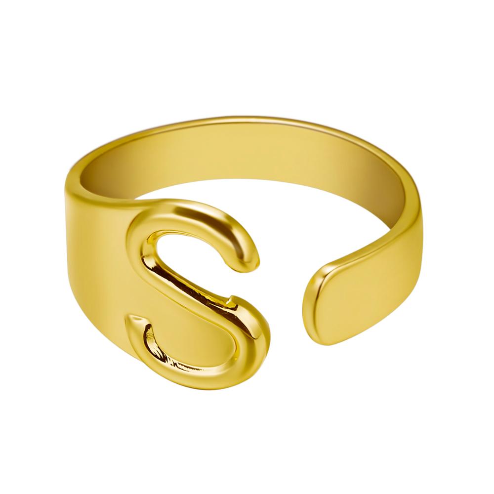 European And American A-Z Letter Ring Gold Metal Adjustable Open Ring Initials Name Letter Female Factory Direct Sales