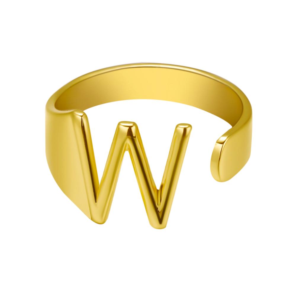 European And American A-Z Letter Ring Gold Metal Adjustable Open Ring Initials Name Letter Female Factory Direct Sales