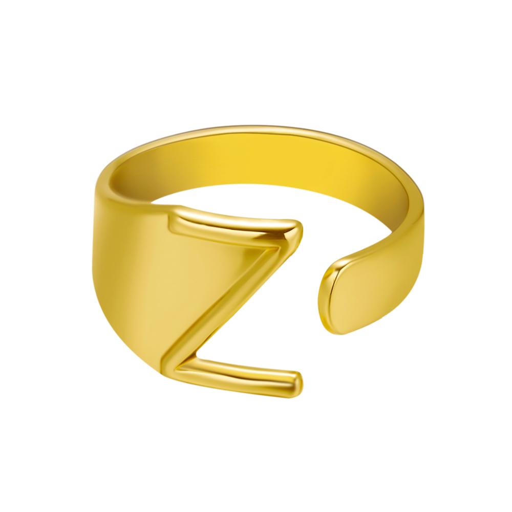 European And American A-Z Letter Ring Gold Metal Adjustable Open Ring Initials Name Letter Female Factory Direct Sales