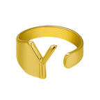 European And American A-Z Letter Ring Gold Metal Adjustable Open Ring Initials Name Letter Female Factory Direct Sales