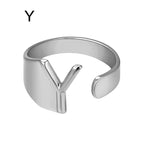 European And American A-Z Letter Ring Gold Metal Adjustable Open Ring Initials Name Letter Female Factory Direct Sales