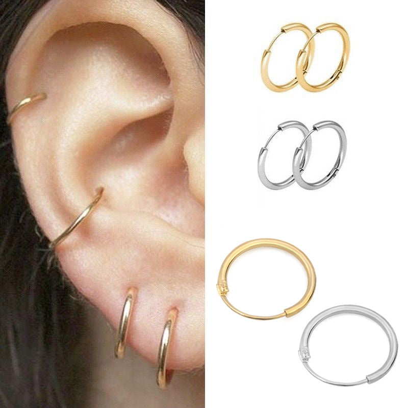 Vintage Glossy Geometry Round Circle Black Gold Silver Color Earrings for Women Kolczyki Damskie Hoop Earring Pendientes Mujer