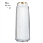 Light Luxury Retro Vertical Stripe Glass Vase With Gold Flower Arrangement