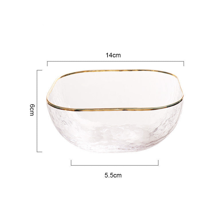Quadrangle Glass Bowl Salad Bowl With Hammer Pattern In Gilt Edge