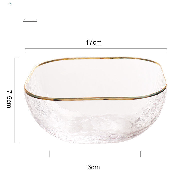 Quadrangle Glass Bowl Salad Bowl With Hammer Pattern In Gilt Edge