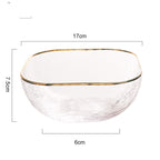 Quadrangle Glass Bowl Salad Bowl With Hammer Pattern In Gilt Edge