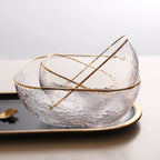 Quadrangle Glass Bowl Salad Bowl With Hammer Pattern In Gilt Edge