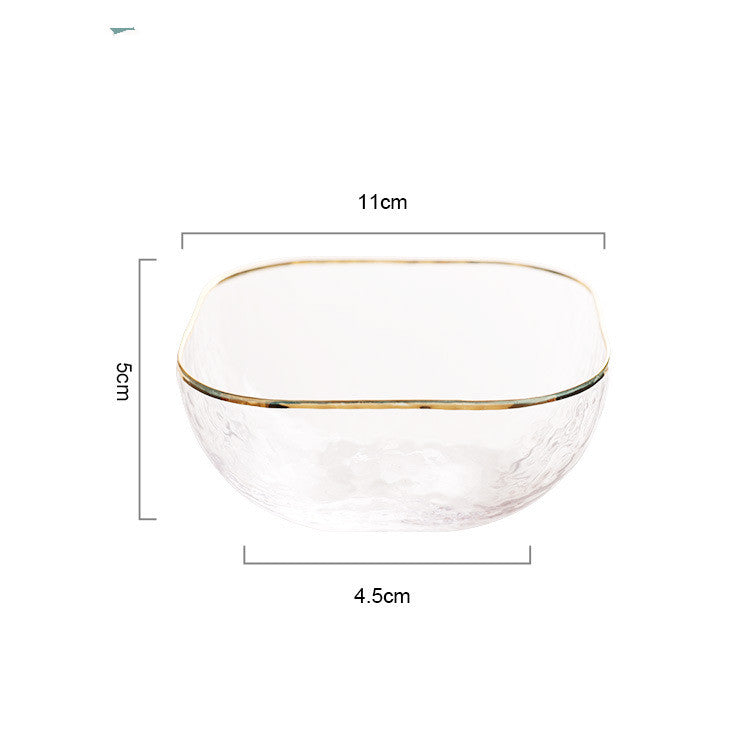 Quadrangle Glass Bowl Salad Bowl With Hammer Pattern In Gilt Edge
