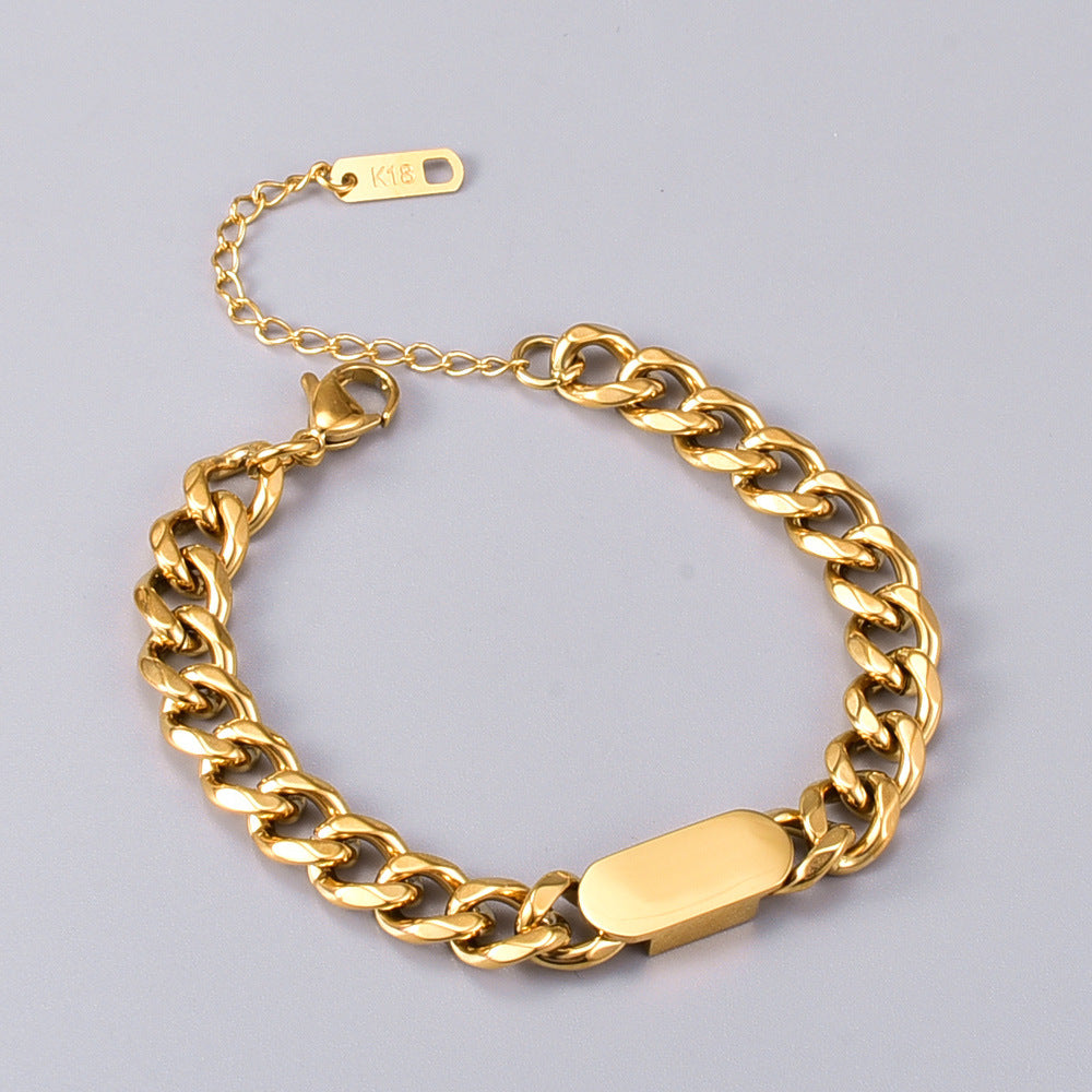 18K Gold Rectangular Brand Thick Chain Bracelet