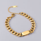 18K Gold Rectangular Brand Thick Chain Bracelet