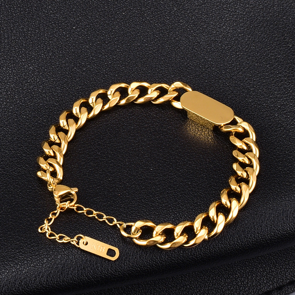 18K Gold Rectangular Brand Thick Chain Bracelet