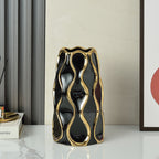 Simple Modern Black And White Gold Plated Ceramic Vase