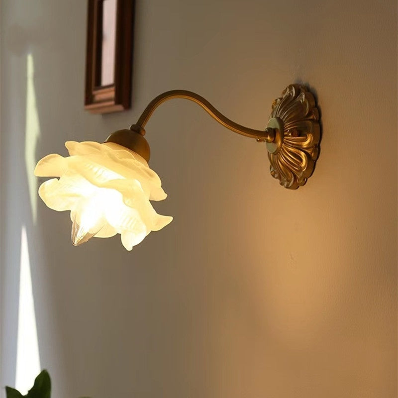 Retro Simple Copper Bedroom Glass Wall Lamp