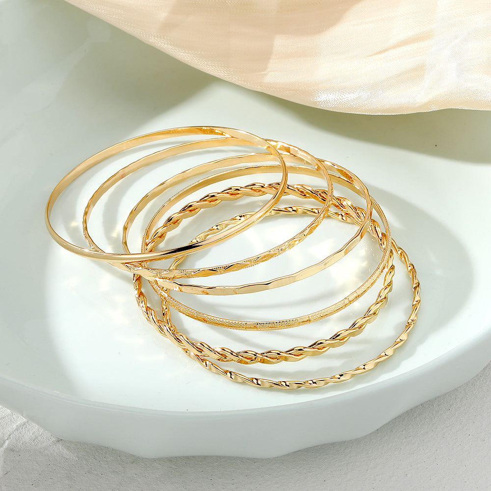Bohemian Metal Chain Bangle Bracelet Set For Women Geometric Gold Color Thick Link Female Fashion Jewelry