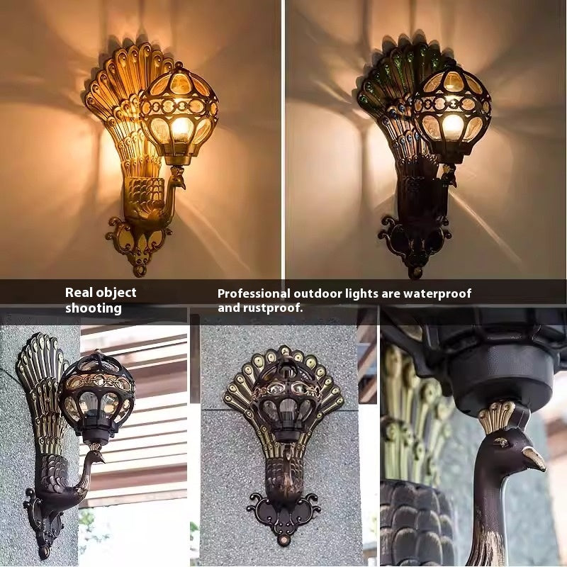 Retro Villa Gate Garden Peacock Outdoor Wall Lamp