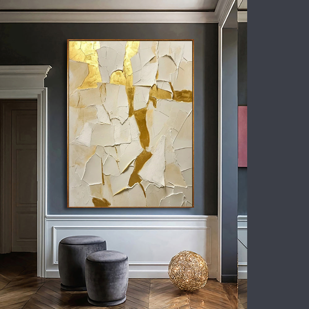 Unique Gift Wedding Decoration Hand Painted Abstract Gold Foil Oil Painting On Canvas Wall Art Picture For Living Room Bedroom