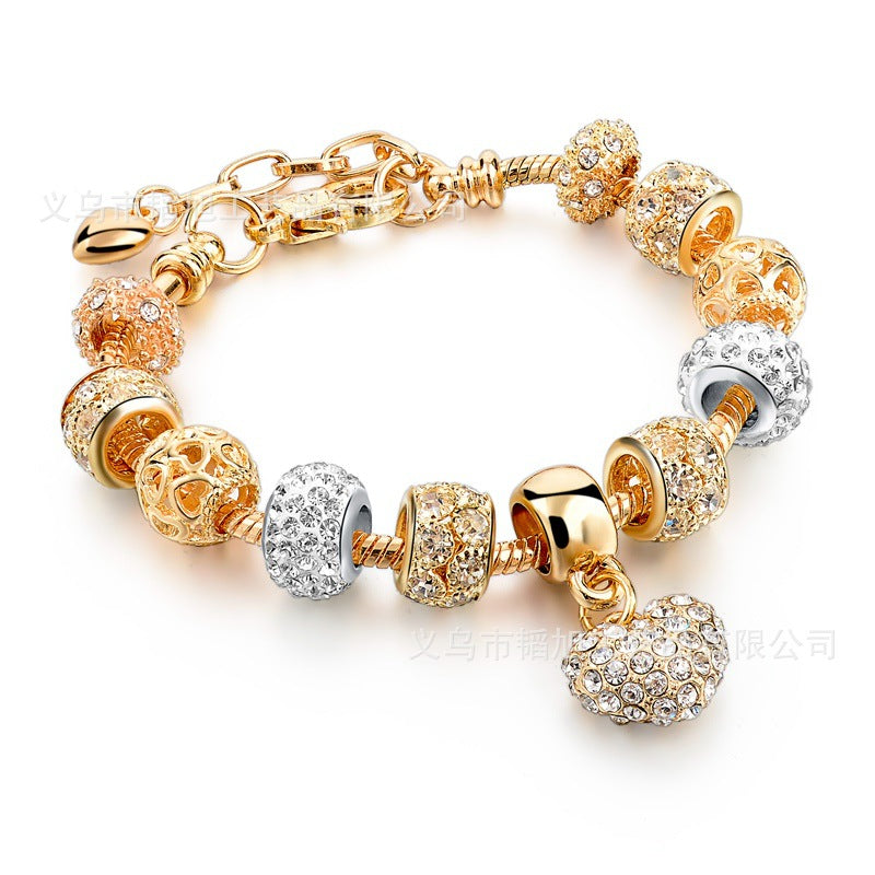Gold Snake Chain Crystal Heart Bracelet
