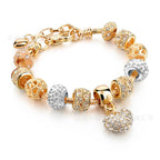 Gold Snake Chain Crystal Heart Bracelet