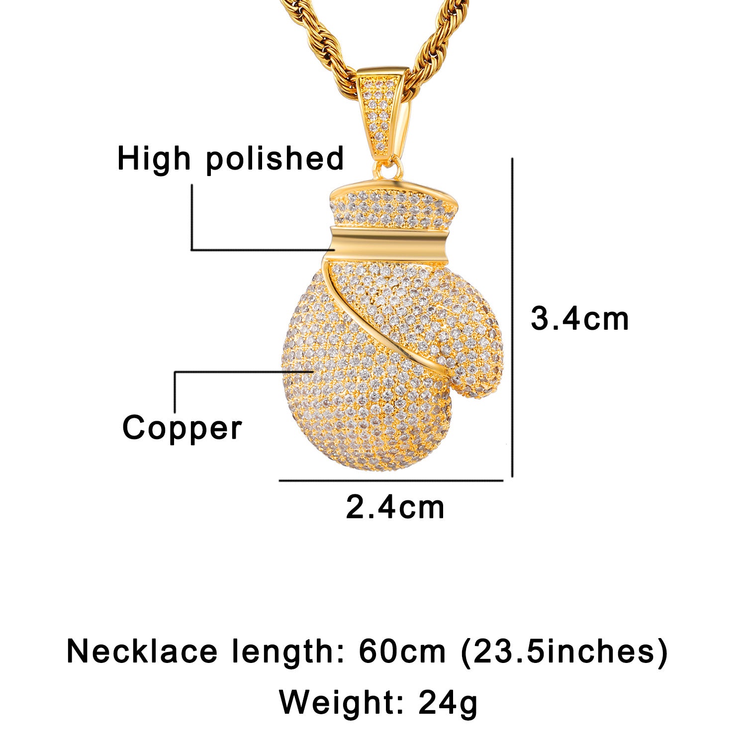 Zircon gold boxing gloves Pendant Necklace