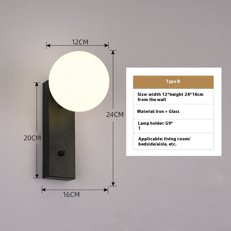 Modern Minimalist Glass Wall Bedroom Bedside Lamp