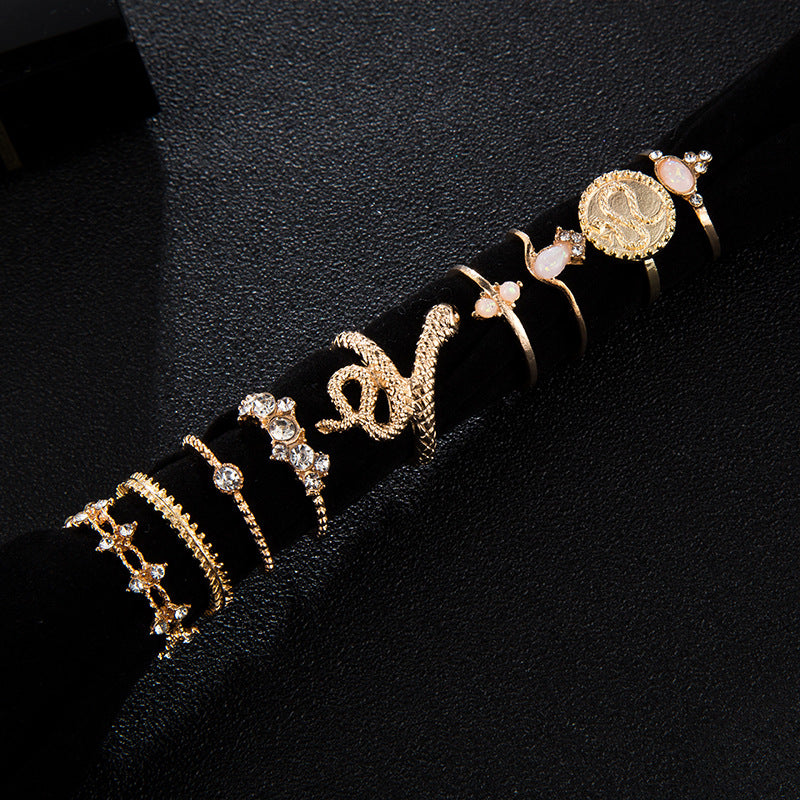 Alloy animal zodiac diamond gold ring set