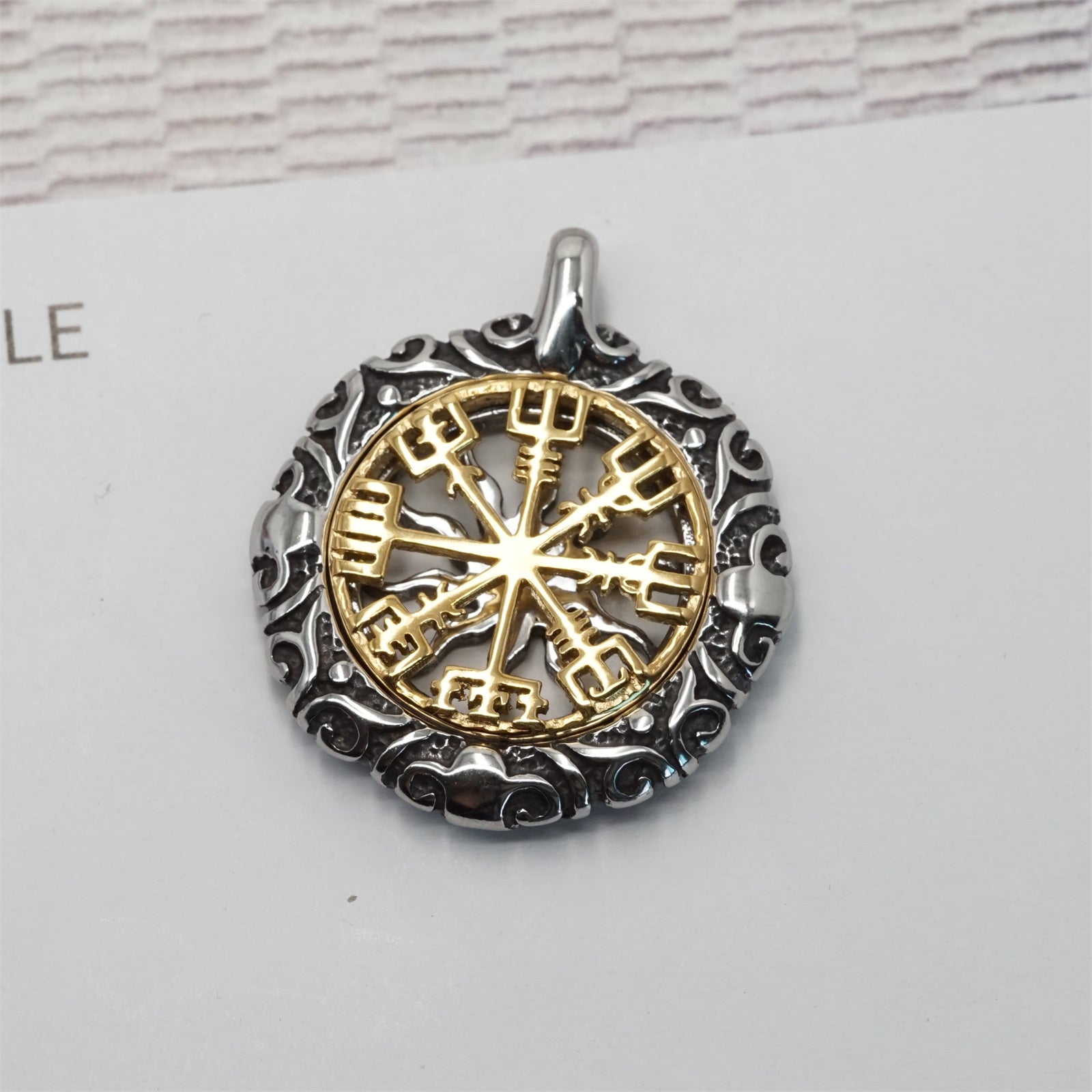 Titanium Steel Pendant Gold Compass Necklace