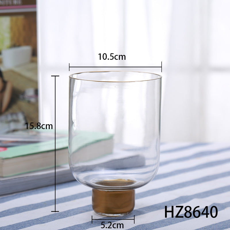 Simple High-grade Transparent Glass Candle Holder With Copper Ring