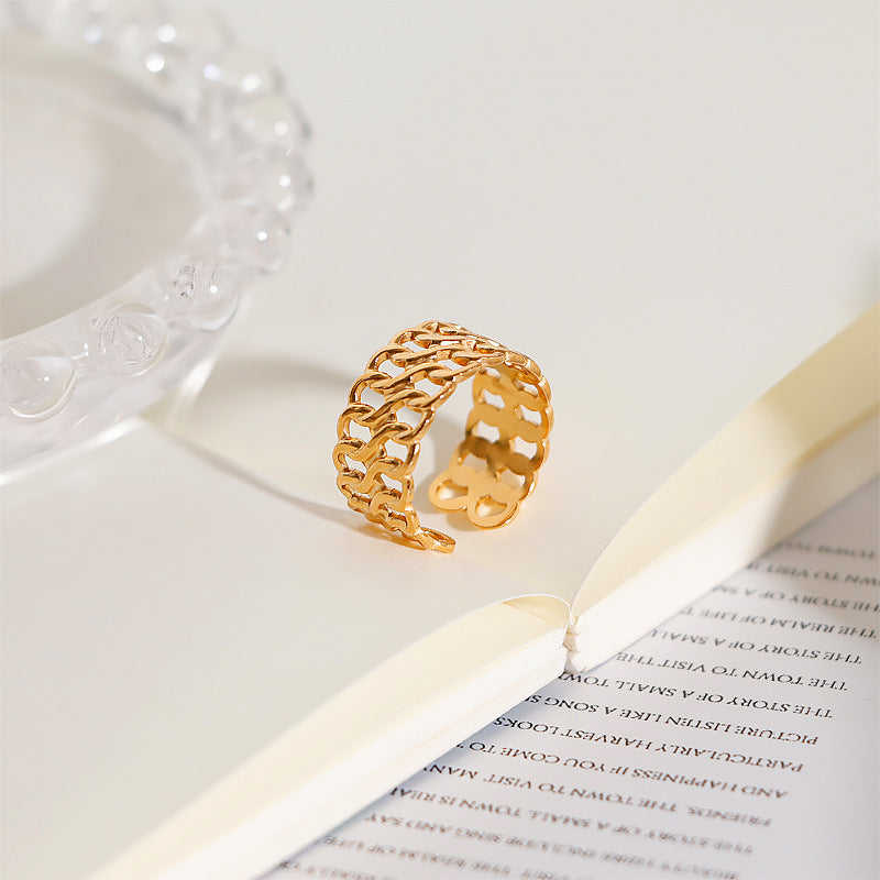 European And American 18K Gold Plating Pattern Pattern Adjustable Stainless Steel Ring
