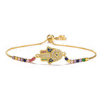 Gold Zircon Fatima Hand Geometric Charm Bracelet