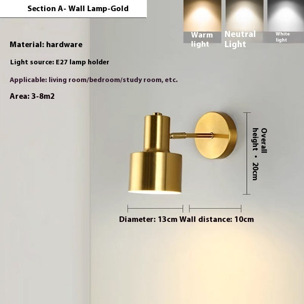 Simple Electroplating Golden Wall Lamp Bedroom Bedside Lamp