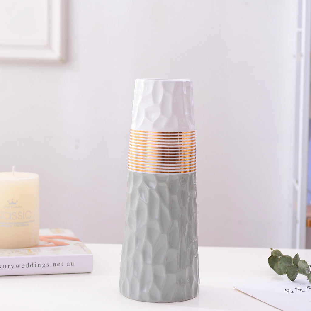 Nordic gold, white, black, pink and gray two-tone ceramic vase