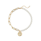 Luxury Design Imitation Pearls Choker Necklace Female Cross Pendant Necklaces for Women Gold Color Fashion Coin Jewelry