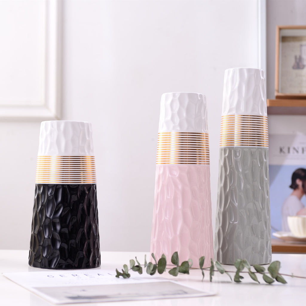Nordic gold, white, black, pink and gray two-tone ceramic vase