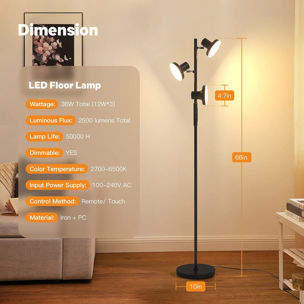 Living Room Bedroom Study Workbench Adjustable Floor Lamp LED Remote Control Rotatable