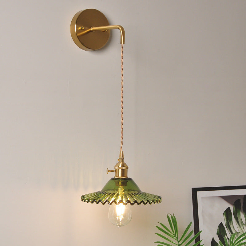 Retro Brass Bedside Lotus Wall Lamp