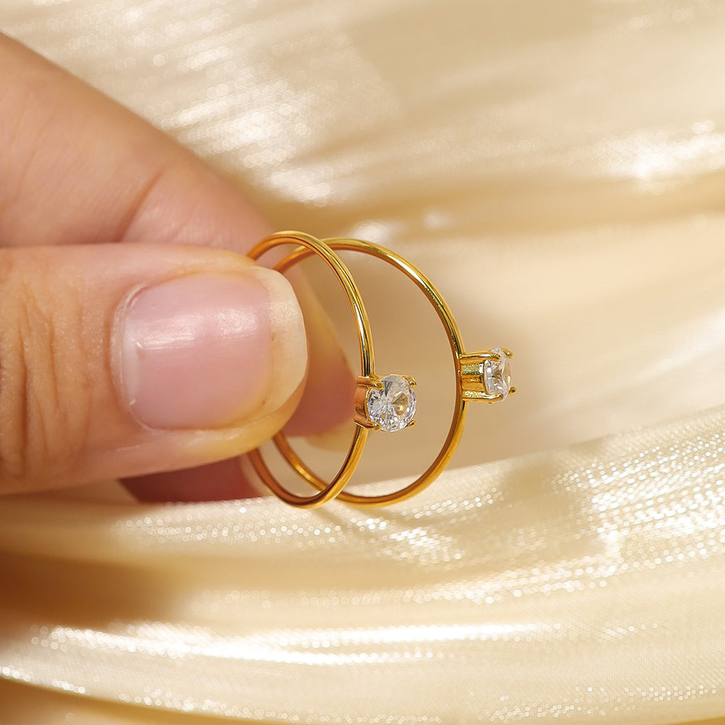 Ultra-fine Micro-inlaid Adjustable Ring Stainless Steel Plated 18K Gold