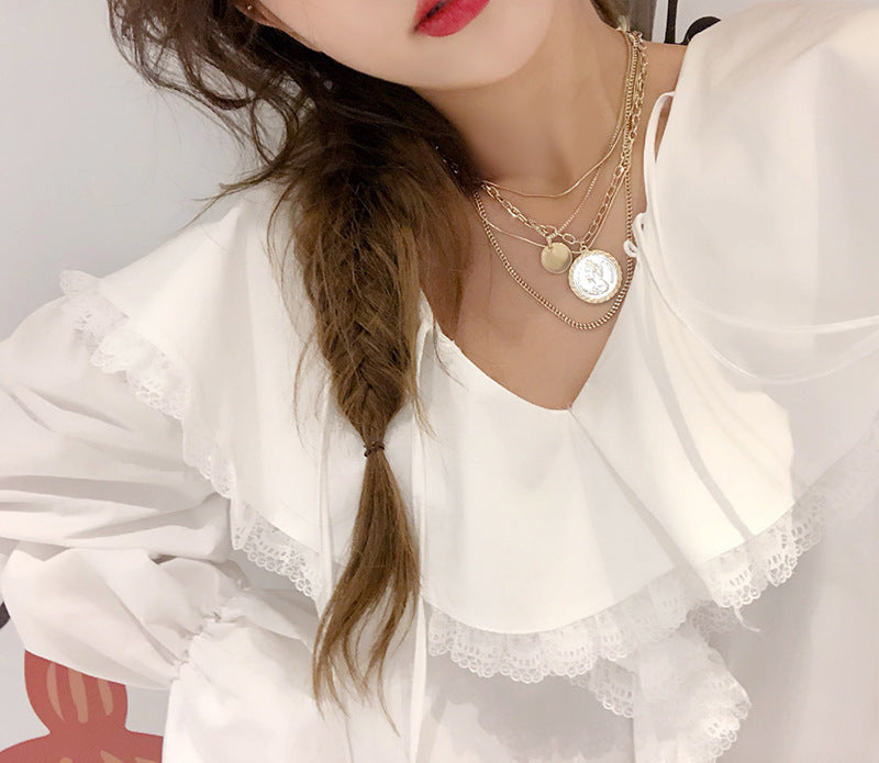 Gold coin portrait multi-layered necklace