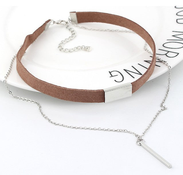 SUSENSTONE New Black Velvet  Gold Chain Choker Necklace