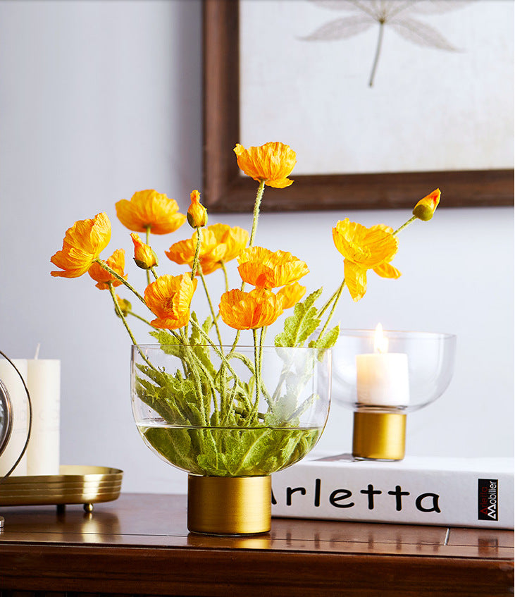 Simple High-grade Transparent Glass Candle Holder With Copper Ring